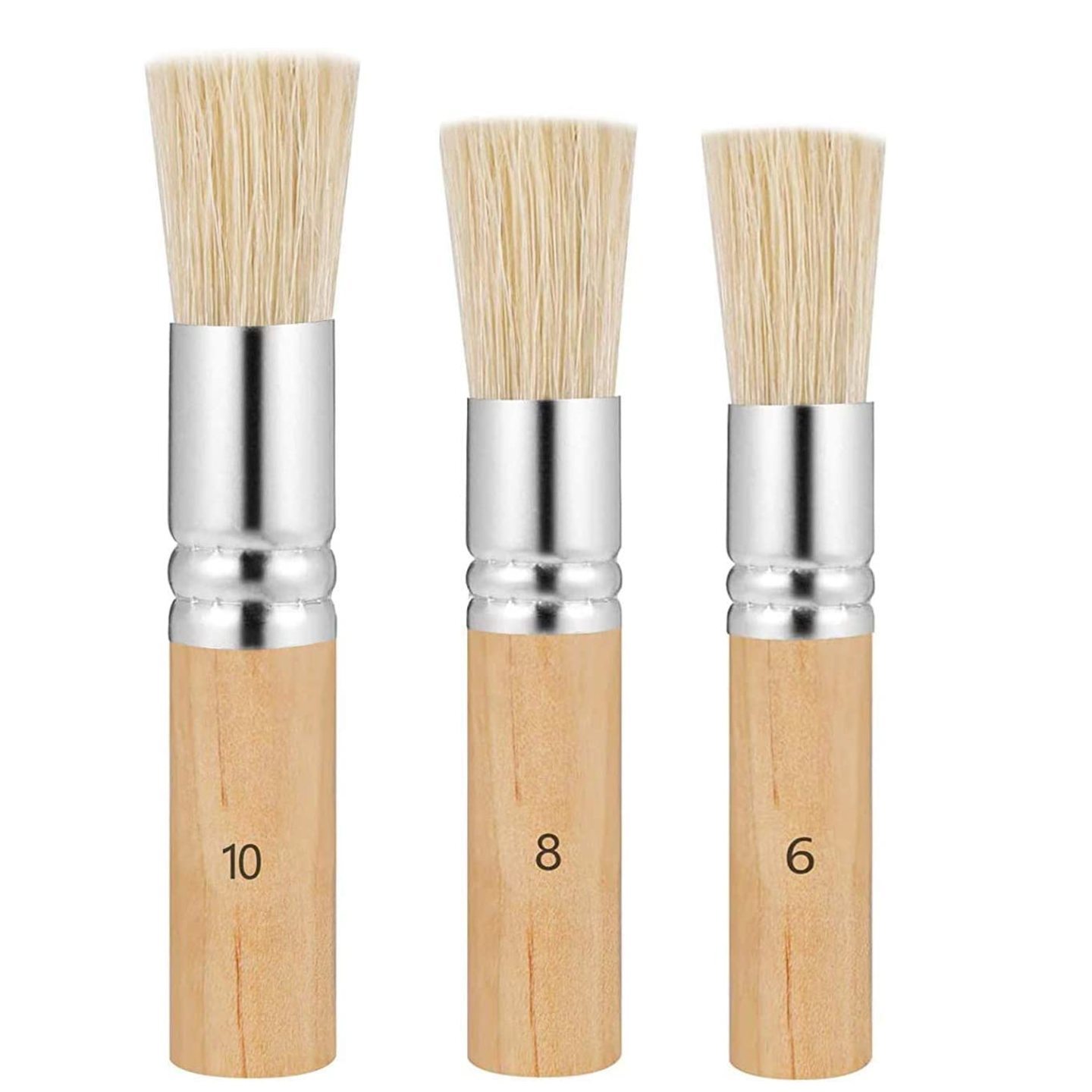 Qatalitic 3 Pieces Wooden Stencil Brush Set Natural Bristle Stencil Brushes Paint Wax Brush Art Painting Brushes for Oil Painting Watercolor Painting Stencil Project