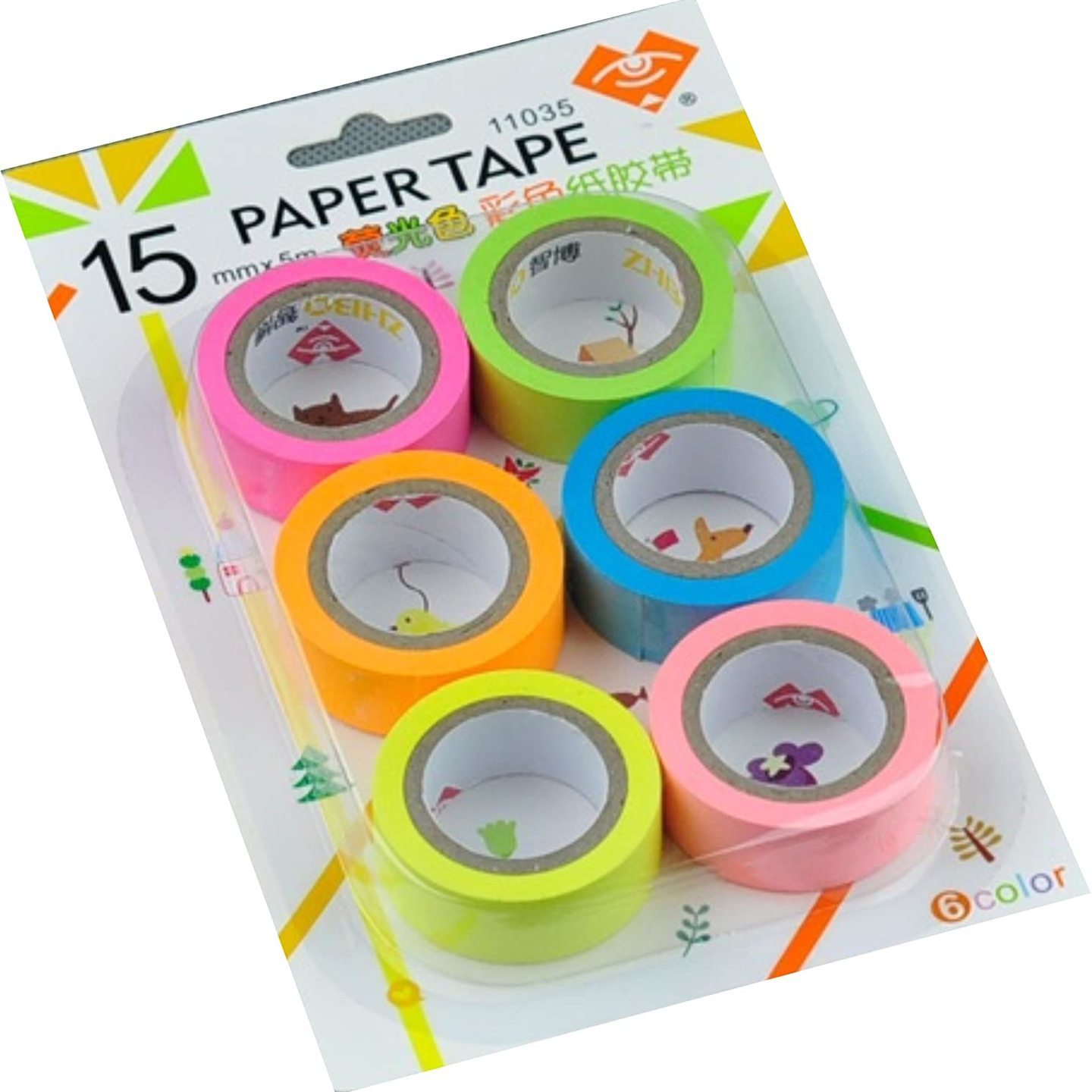 Qatalitic Neon Paper Tapes  Pack of 6 Attractive Neon Colour Paper Tapes for DIY Art & Crafts  Decoration Purpose  Projects & Scrapbooking Pack of 6 15mm X 15mtr