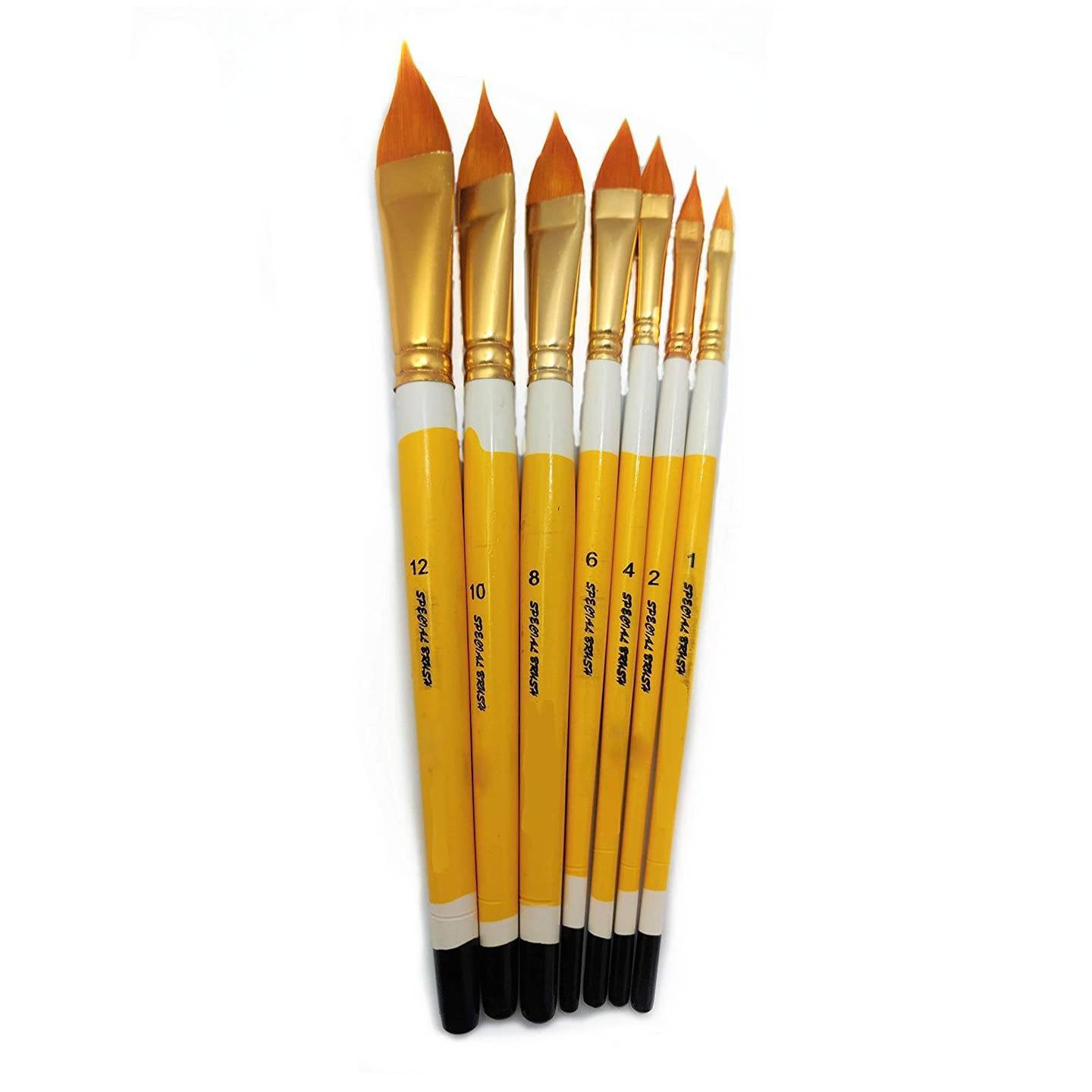  Wooden Yellow Handle Paint Brush Sets for Beginners & Intermediate (Indian Brushes) (Taklon Bristles, Cat Tongue)