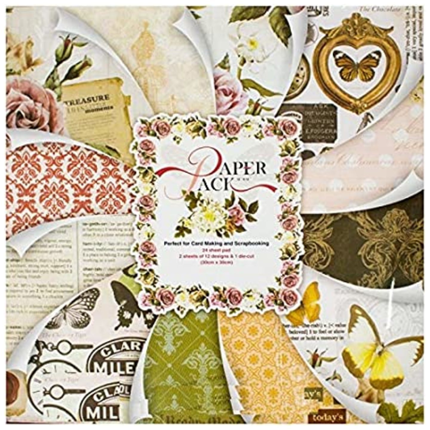 Qatilitic Pattern Design Printed Papers for Art & Craft, Decorative Greeting Cardmaking & Scrapbooking 24 Patterned Sheets+3 Die Cut Sheets VS12023