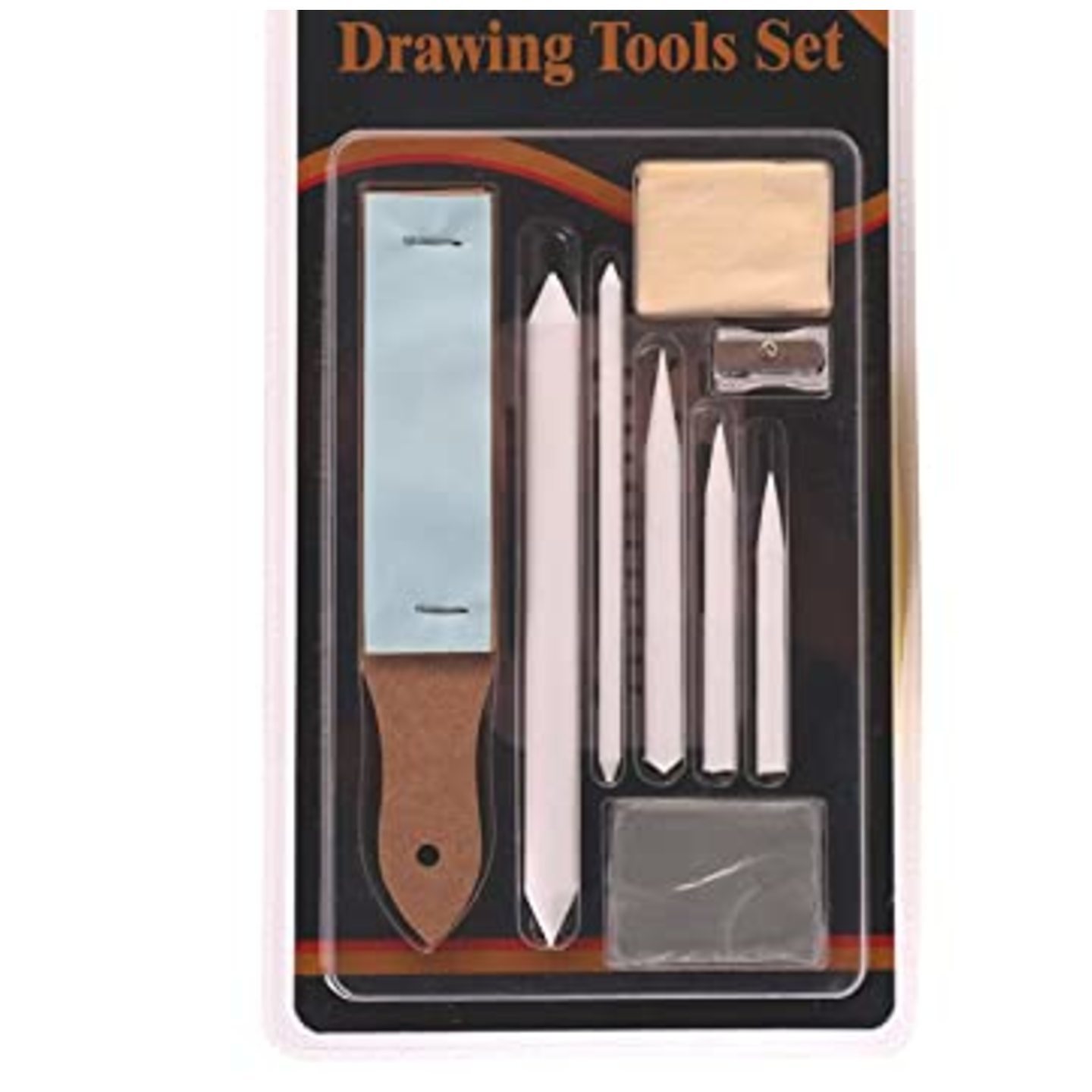 Qatalitic 10 Piece Charcoal Accessories Set - Stumps, Tortillons, Kneaded Eraser, Sandpaper Pointer, Chamois, Erasing Shield & Sharpener