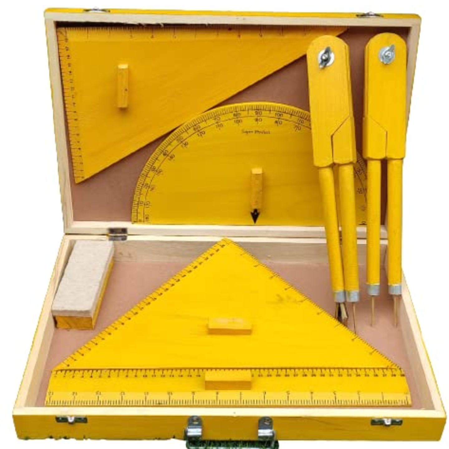 Qatalitic Geometry Box Wooden Set Of 7 with 6mm Brass Fitting For Schools, Classes and Any Teaching Purpose on Black Board and White Board  
