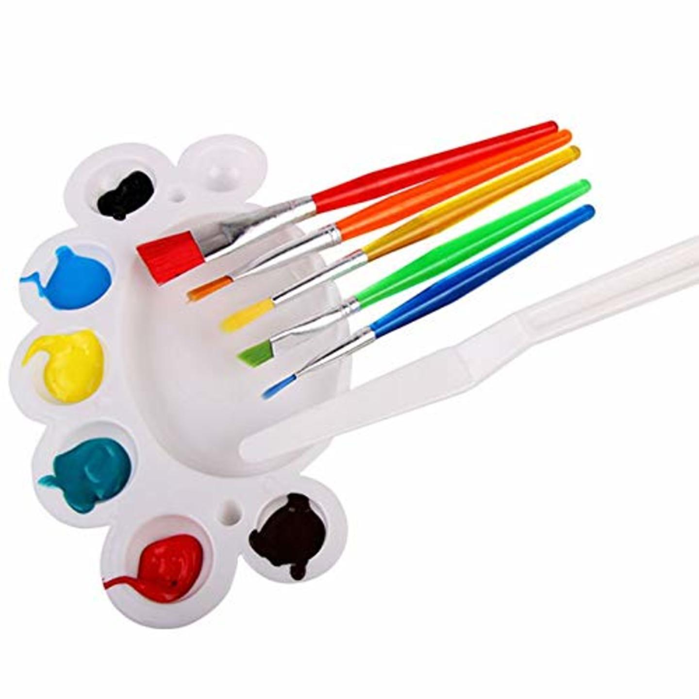 Qatalitic Kids 7 Pcs Painting Brush Set - 5 Pcs Nylon Bristles Brush,1 Pc Palette & 1 Pc Knife For Oil, Gouches & Acrylic