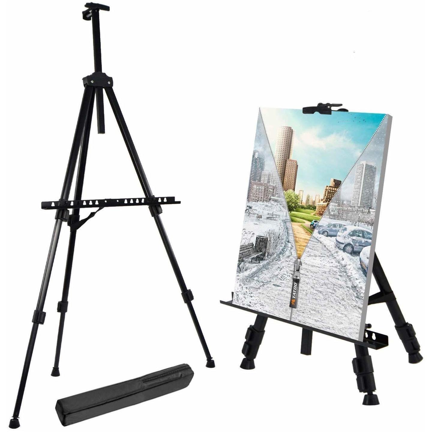 Qatalitic Portable Lightweight Tripod Easel | Professional Artist's Metal Display Easel Stand with Adjustable Height | With Nylon Carry Case | For Painting , Display & Advertisement Purposes