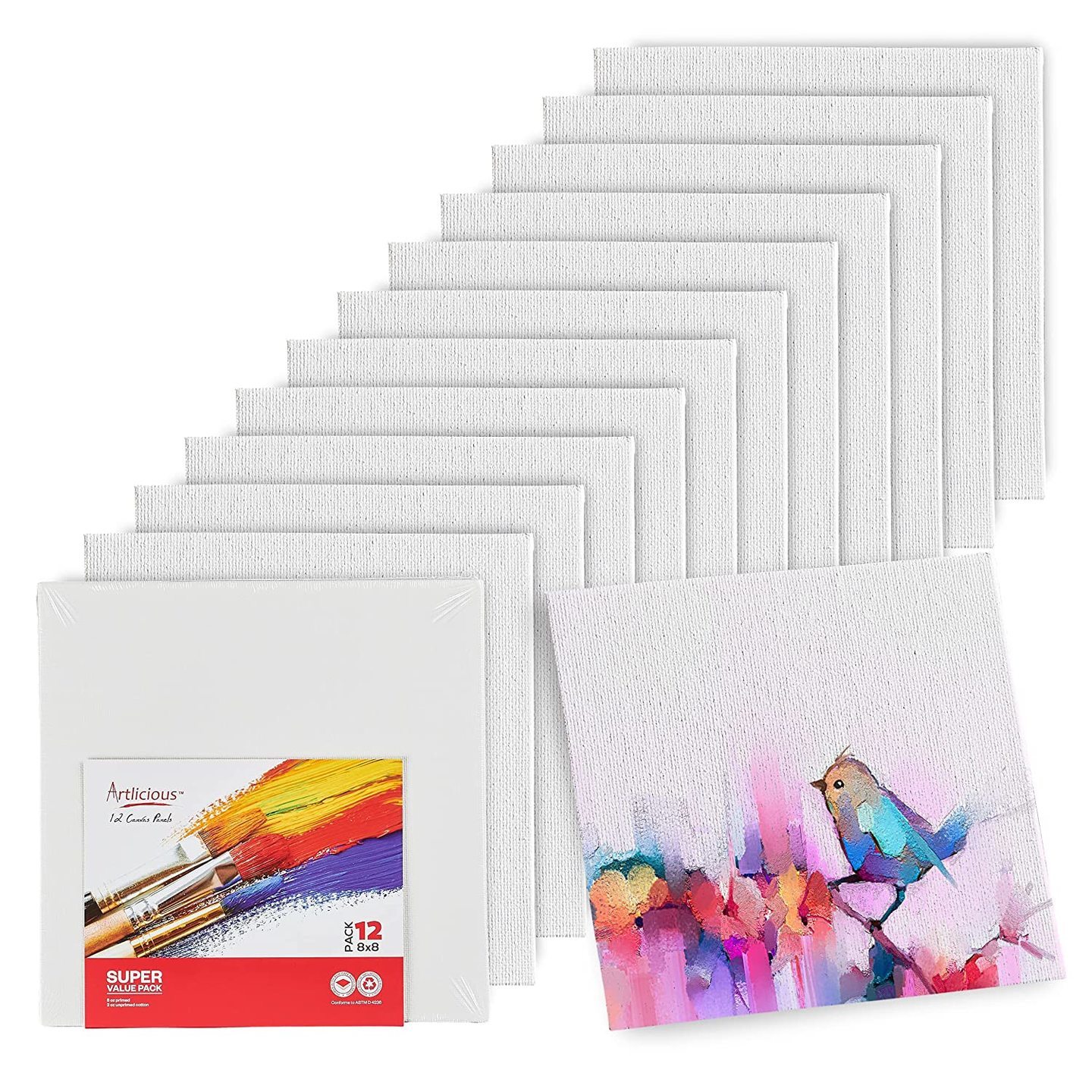 Qatalitic CANVAS 8 X 8 Inch Cotton Canvas Board for Acrylic Painting, White Color Pack of 12