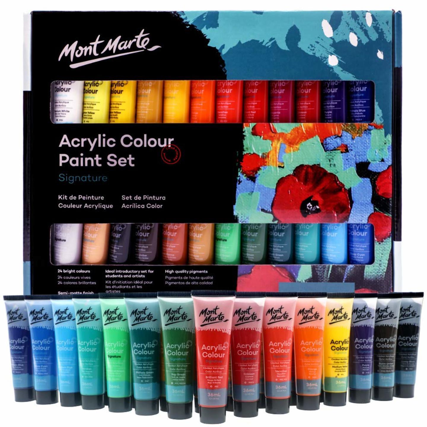 Qatalitic Mont Marte Premium Metallic Acrylic Paint Set, 24 x 1.02oz 36ml Tubes, 24 Colors, Suitable for Most Surfaces Including Canvas, Card, Paper and Wood