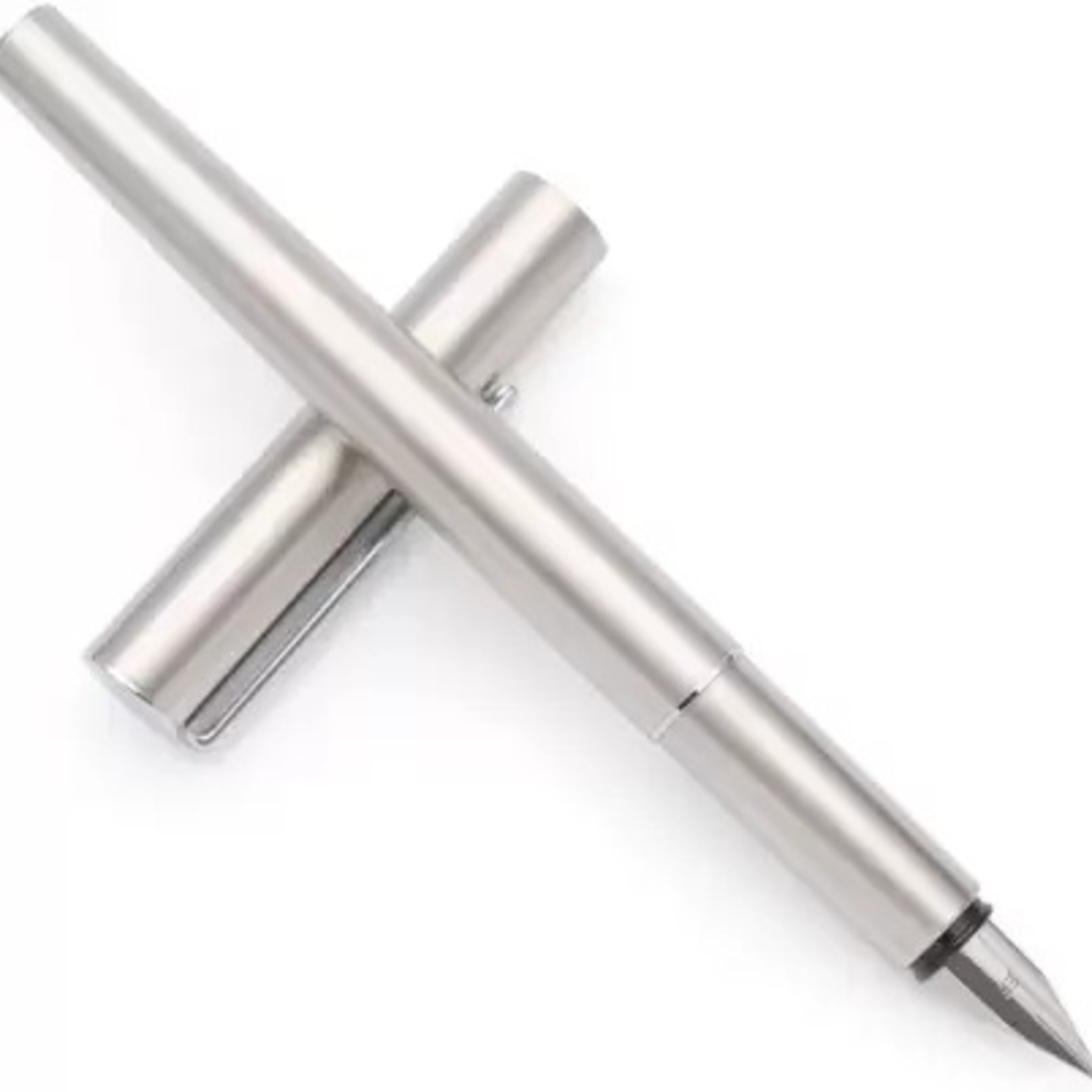 Qatalitic Full Stainless Steel Fountain Pen - 0.5mm Fine Nib for Smooth Writing - Classic Design - Includes Converter - Black