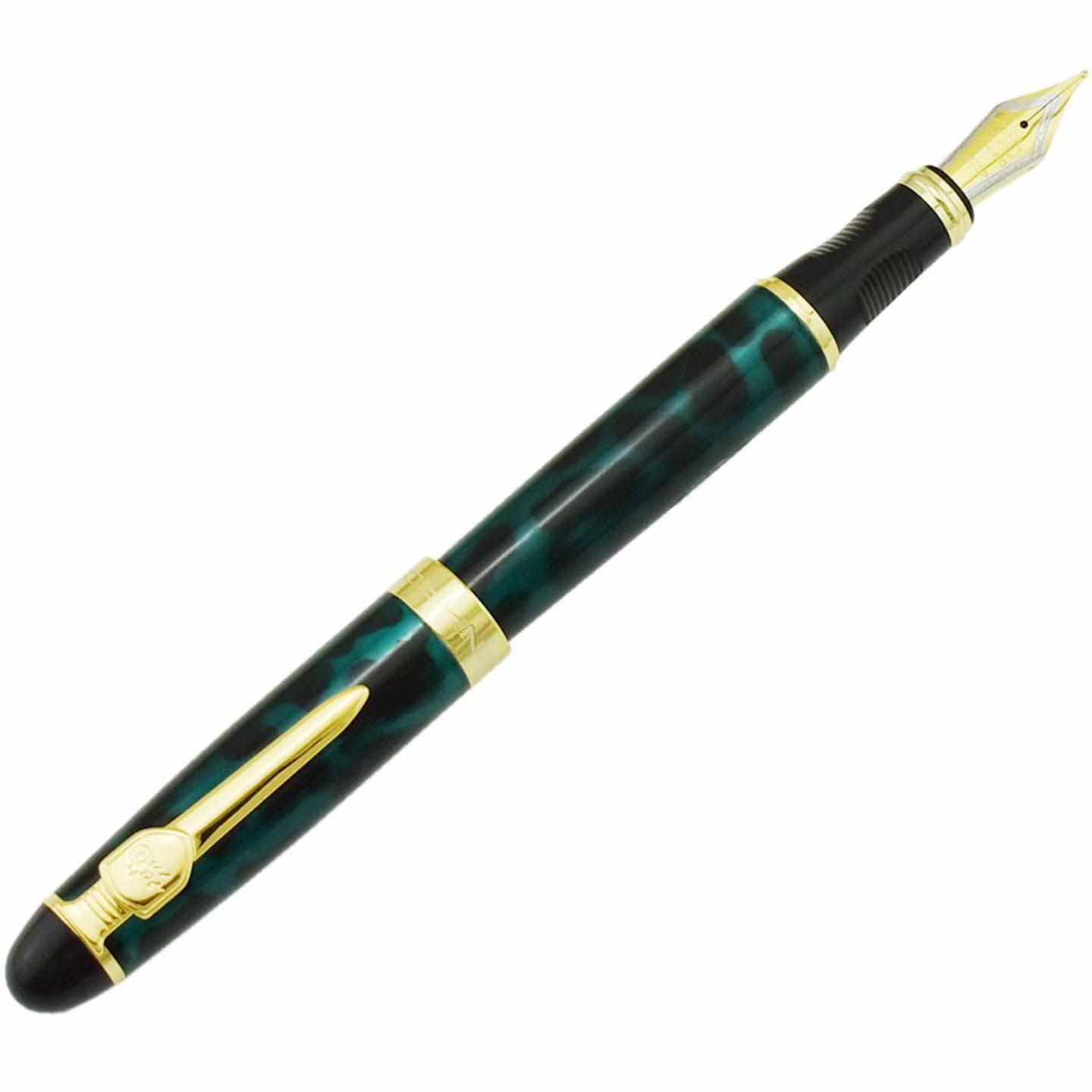 Qatalitic Jinhao  X450 Fountain Pen in Marble Green - Solid Metal Body, Dark Green Ink, Pack of 1