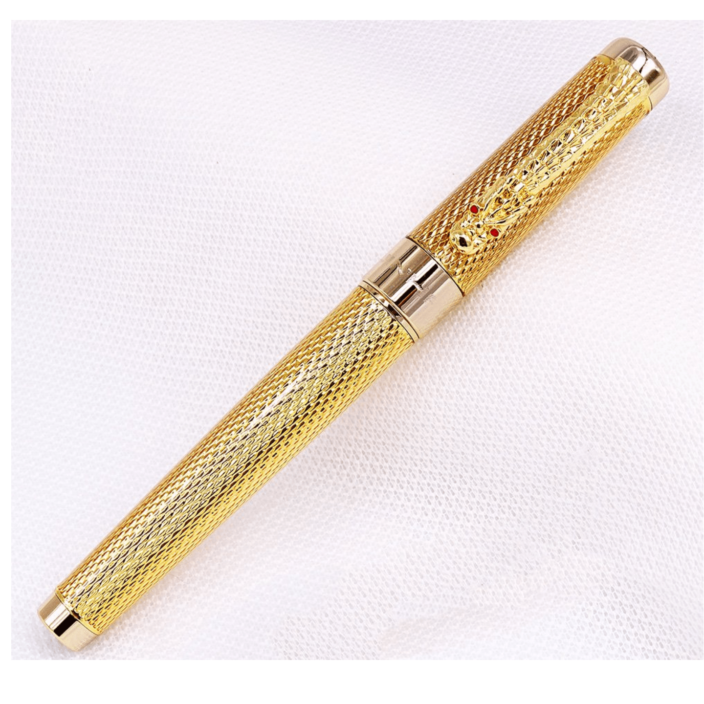 Qatalitic Jinhao Golden Dragon Fountain Pen with Red Crystal Eyes and Push-In Style Converter - Black Ink,Ideal for Calligraphy, Pack of 1