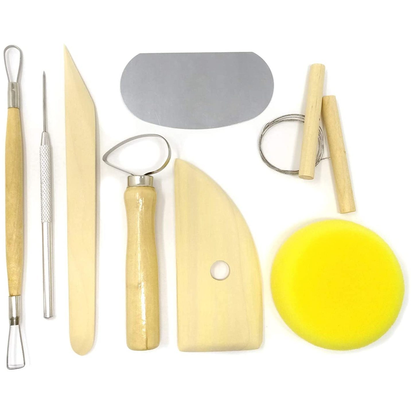Qatalitic Pottery Tool Kit with Sponge(Beige) Used in Clay Cutting , Modeling , Embossing  , Carving , Sculpting And Can Also Be Used In Mandala Rock and For Beginner Level Pottery 