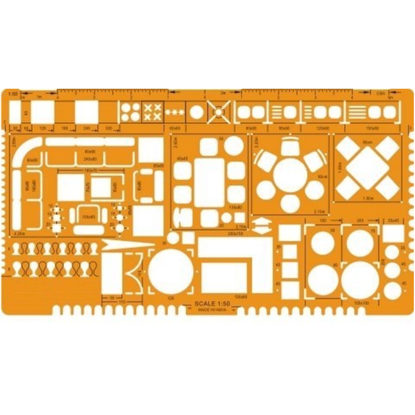 Qatalitic Metric 1:50 Scale Architectural Drawing Template Stencil - Furniture Symbols for House Interior Floor Plan Design