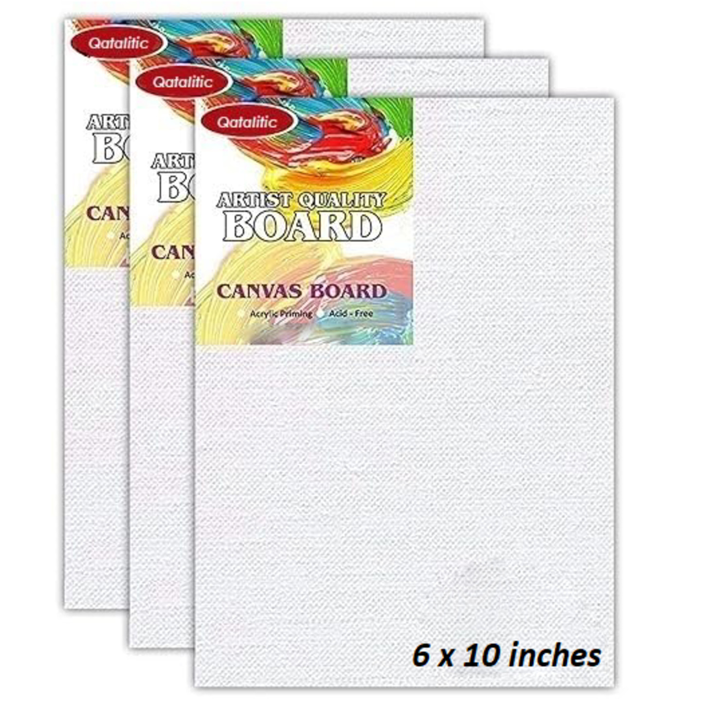 Qatalitic Set of 6 pc. 6 x 10 inch Canvas Board, 100 Cotton, Acid Free, Blank White 4mm Thickness Canvases for Oil, Acrylic & Watercolour Paint