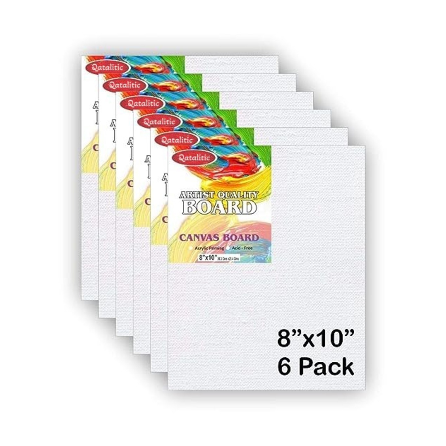Qatalitic Set of 6 pc. 8 x 10 inch Canvas Board, 100 Cotton, Acid Free, Blank White 4mm Thickness Canvases for Oil, Acrylic & Watercolour Paint