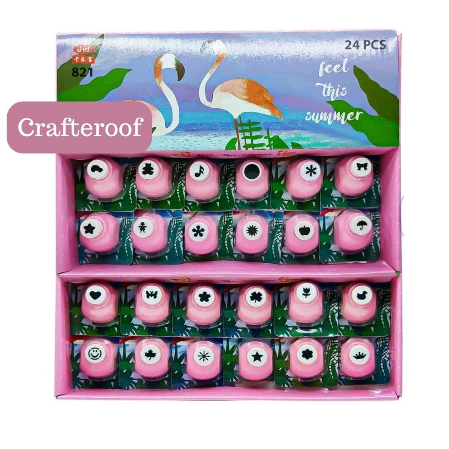 24pcs Craft Punch Embassing Device Wholesale DIY Childrens Creative Hand Made Package Puncher Printing Device  Pressure Map Device Punches & Punching Machines  set of 24,pink