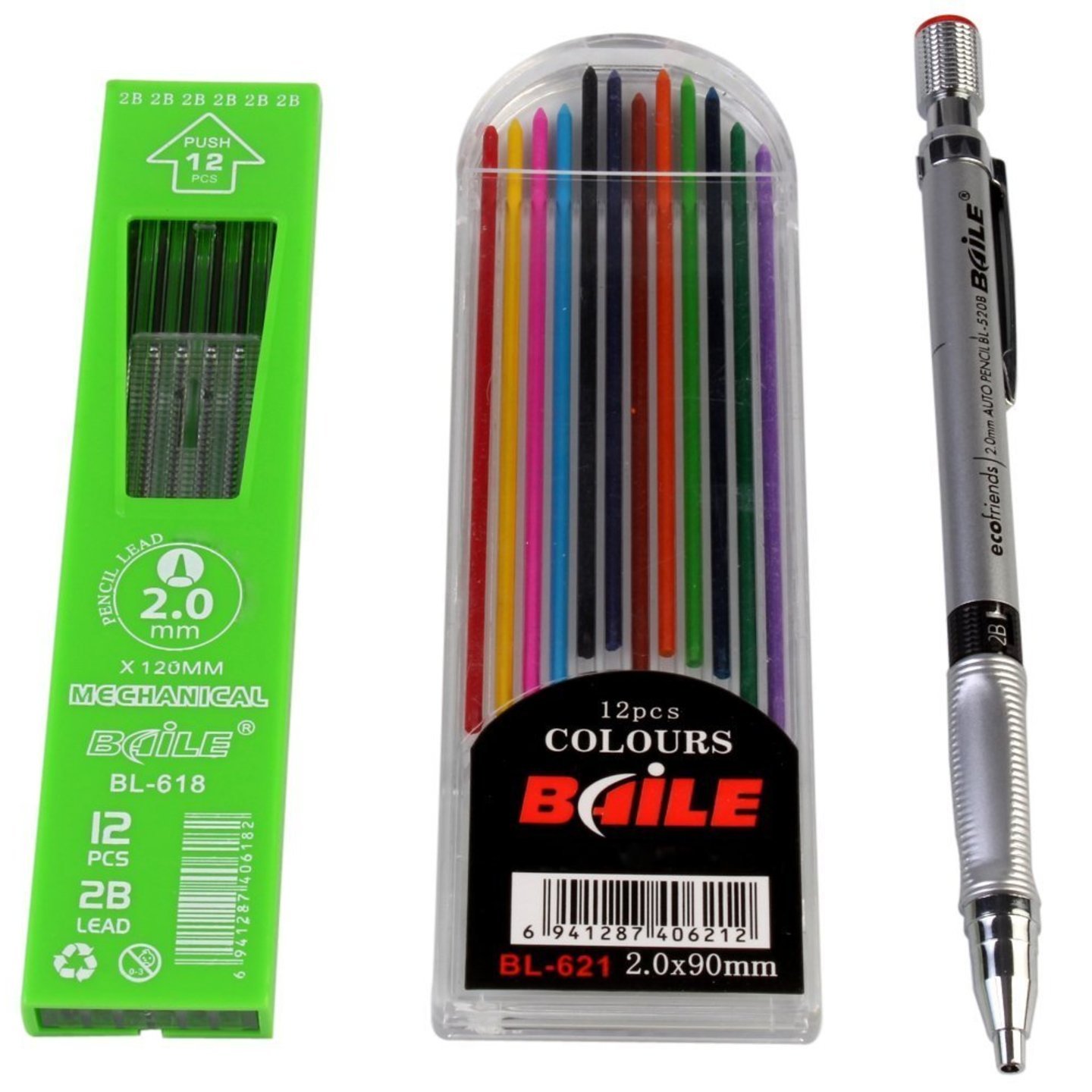 ASIN B06WV9J5CQ Set of Mechanical Lead Pencil + 12 Black Leads + 12 Color Leads