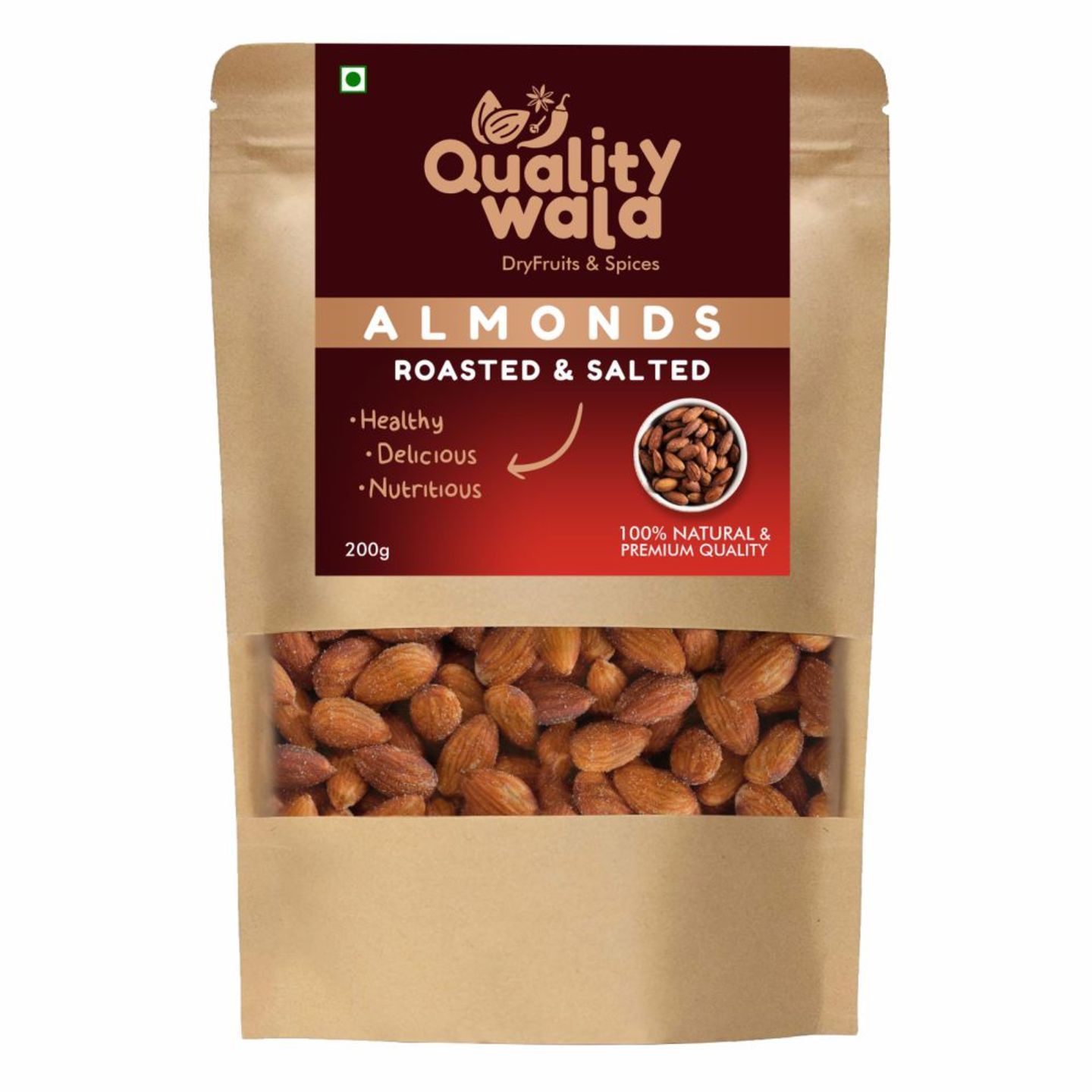 Almond  Badam Roasted & Salted Superior Quality 200Gm
