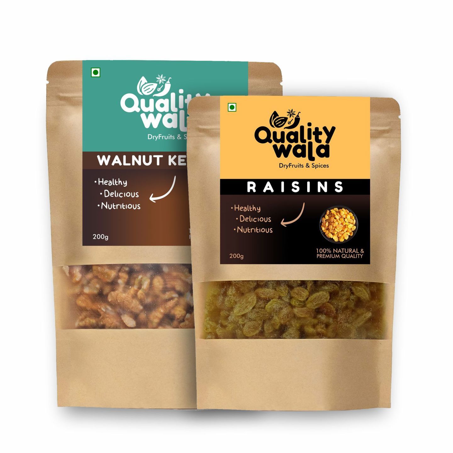 Qualitywala Superior Quality Walnut Kernels W/O Shell/ Raisins 200grams each
