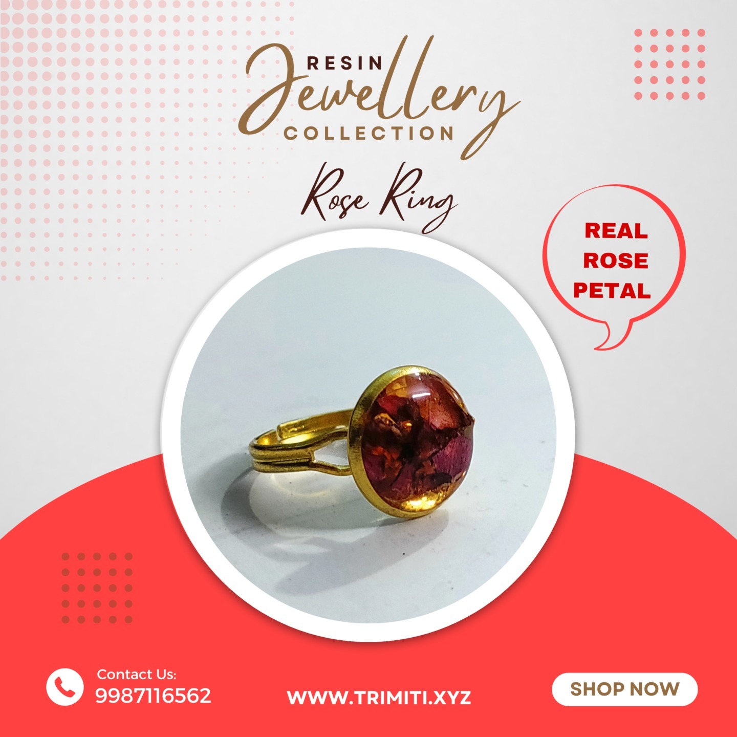Real Red Rose Petal Ring