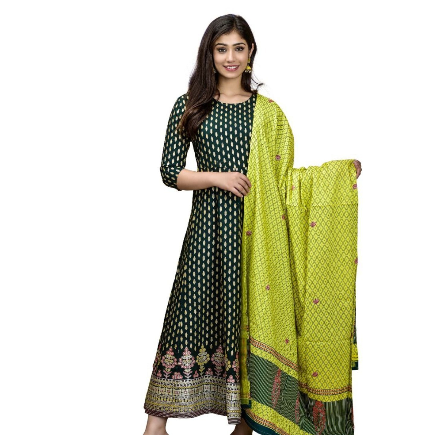 Beautiful Rayon Printed Anaarkali Kurti with Rayon Dupatta 2.10 MTR.