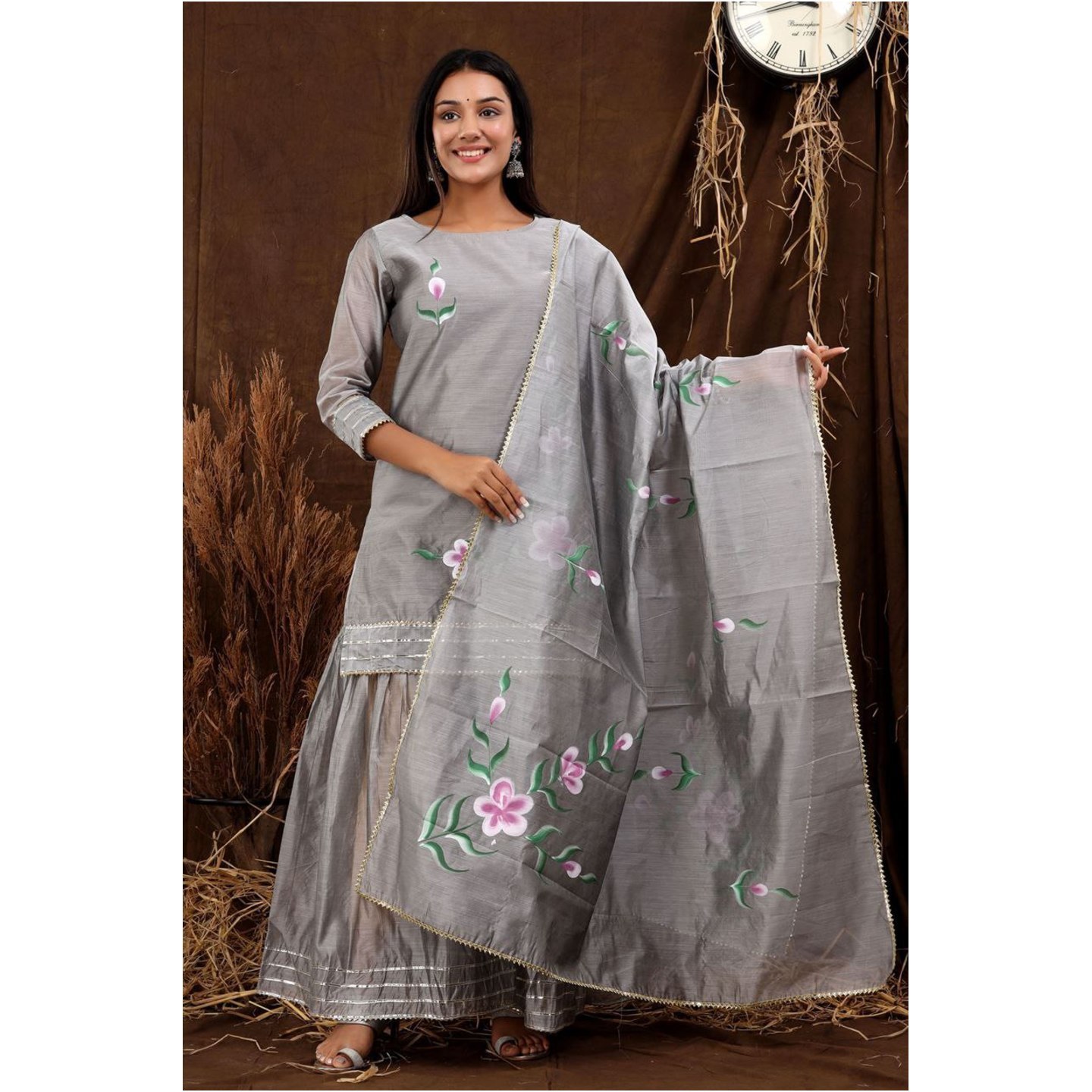 Zumaira Olive Chanderi Kurta Set
