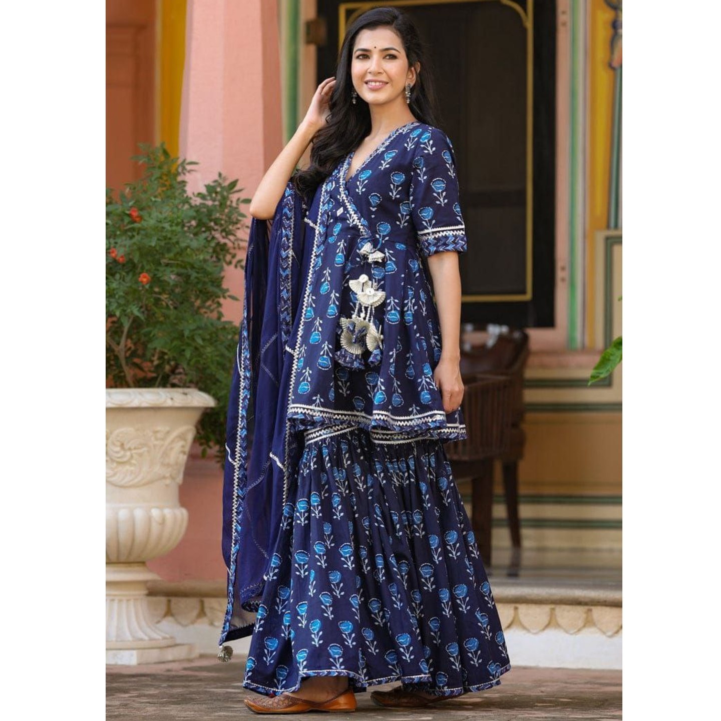 Angrakha Style Flared Kurta with Sharara