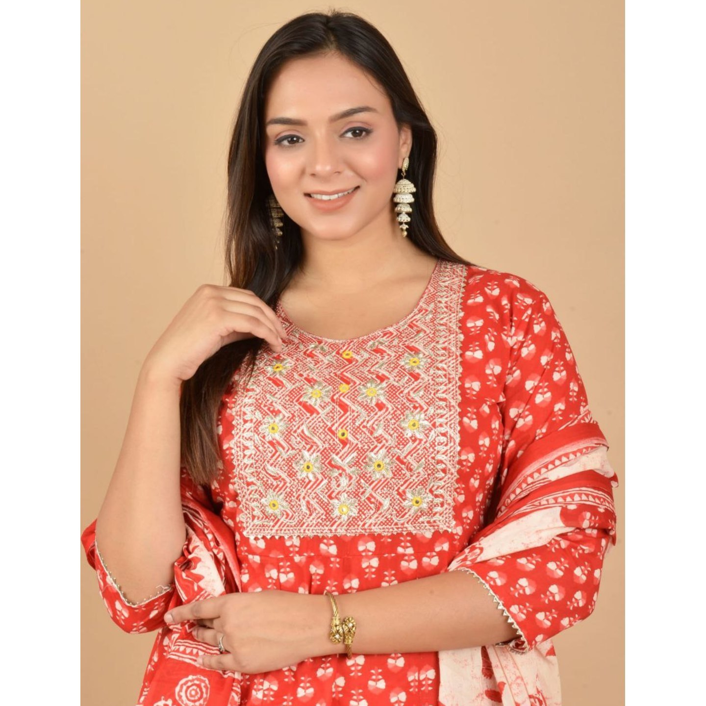 HANDBLOCK PRINT COTTON ANAARKALI 3 PCS DRESS