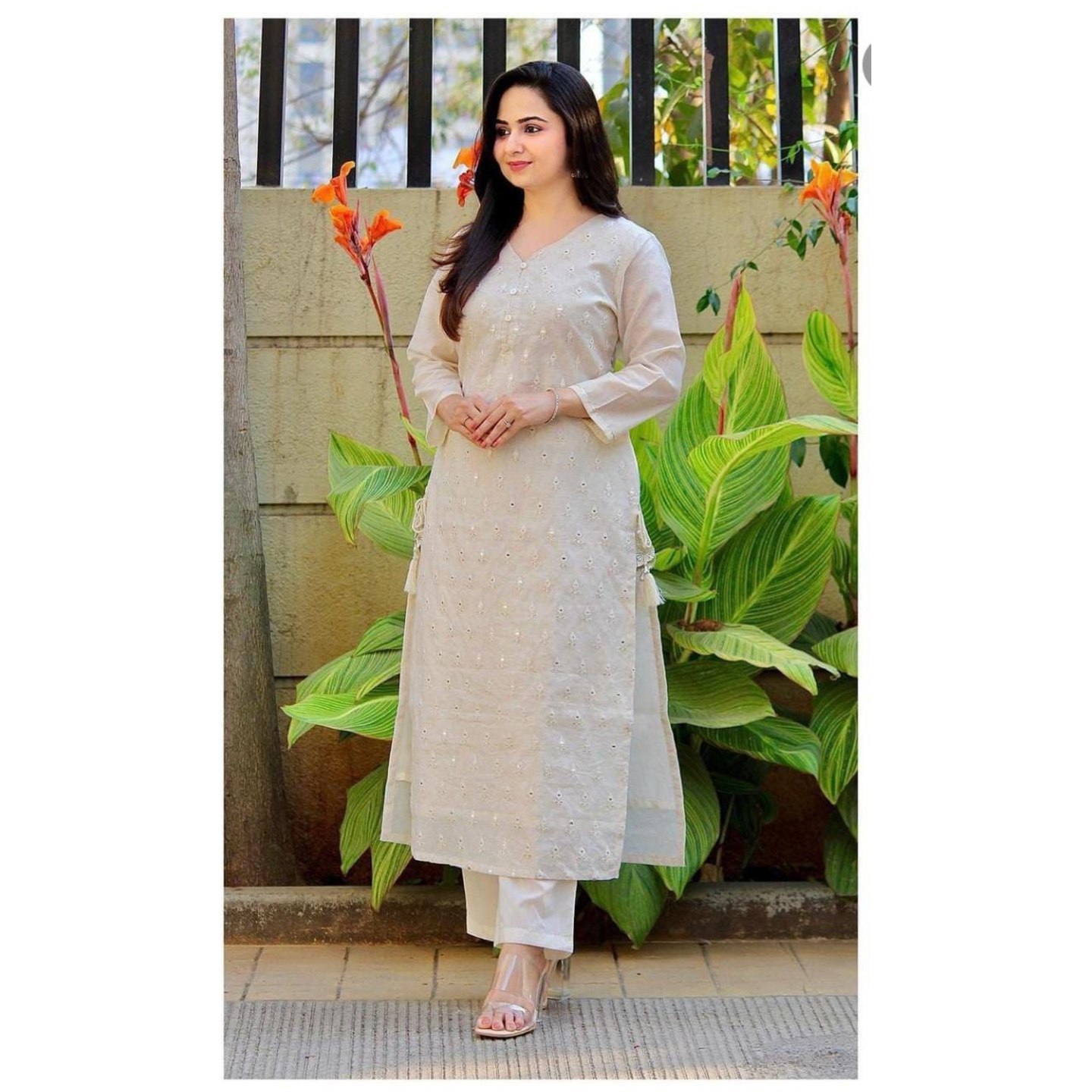 Ivory Chanderi Kurti Set