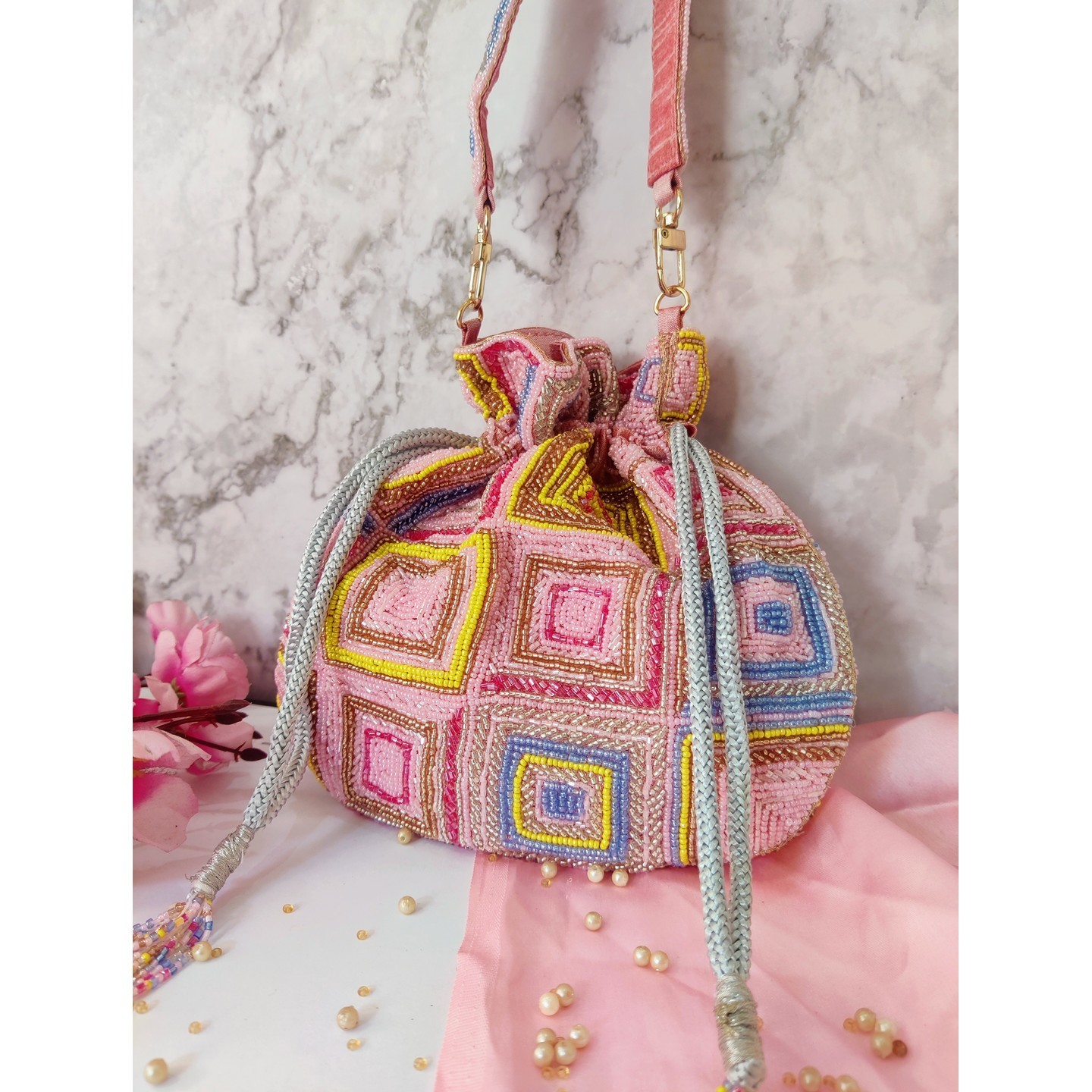 Loshana Pink Multicolour Potli Bag