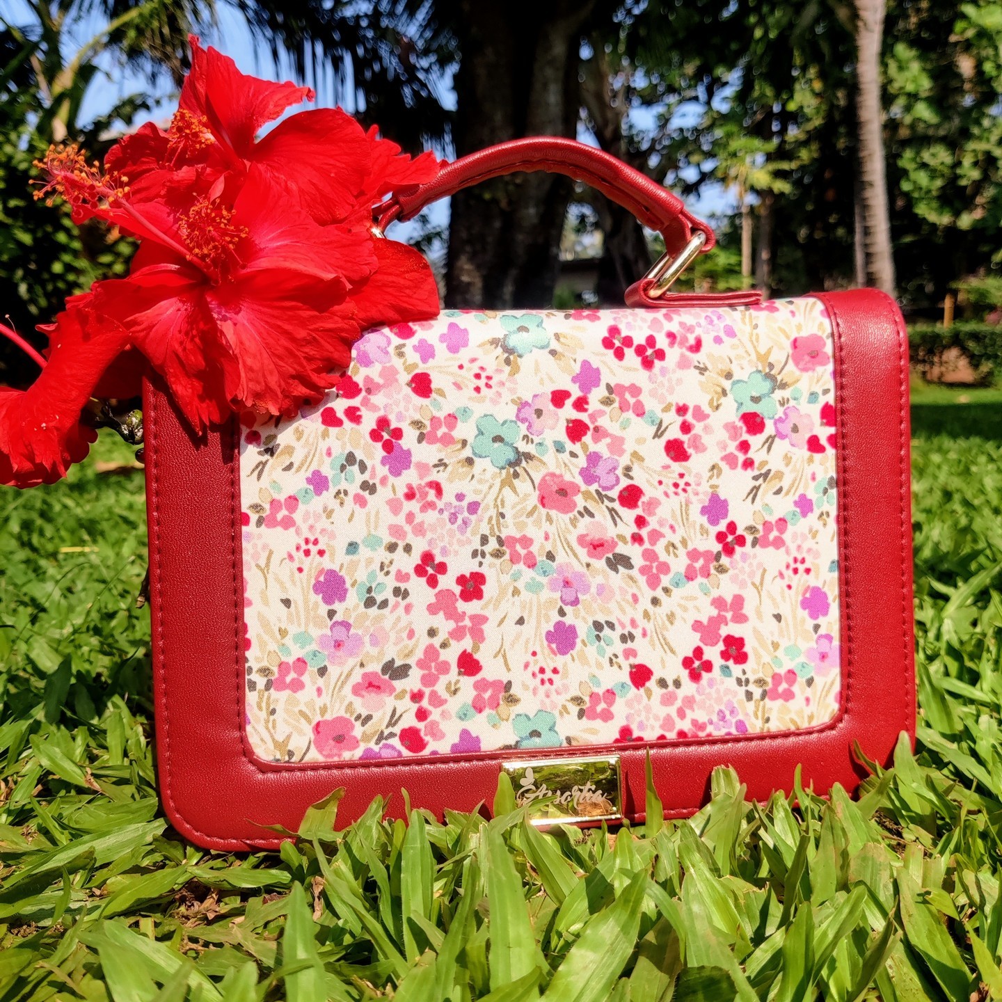 Maroon Pretty Little Flowers Print Handcrafted Vegan Sling Bag