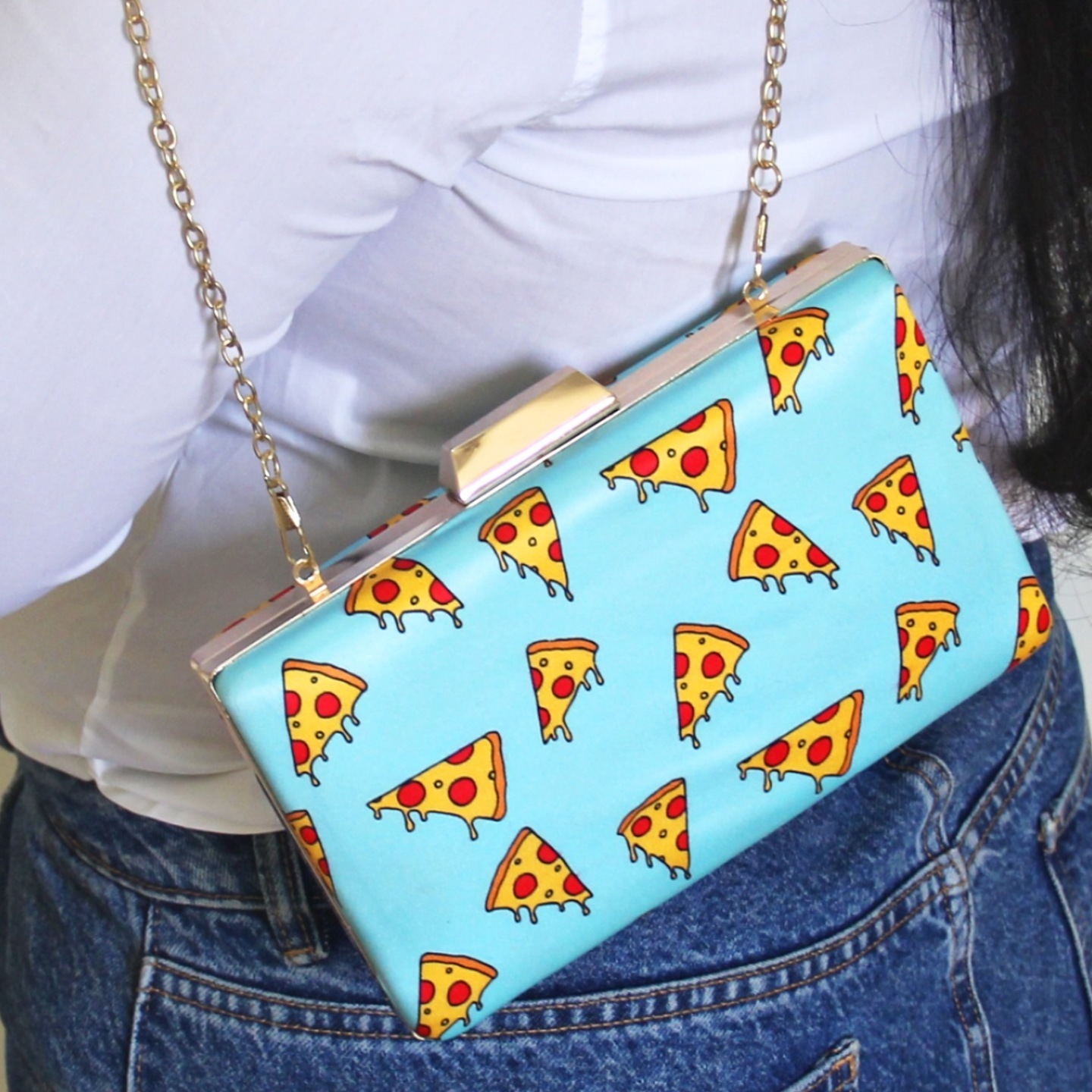 Quirky Pizza Printed Clutch Bag
