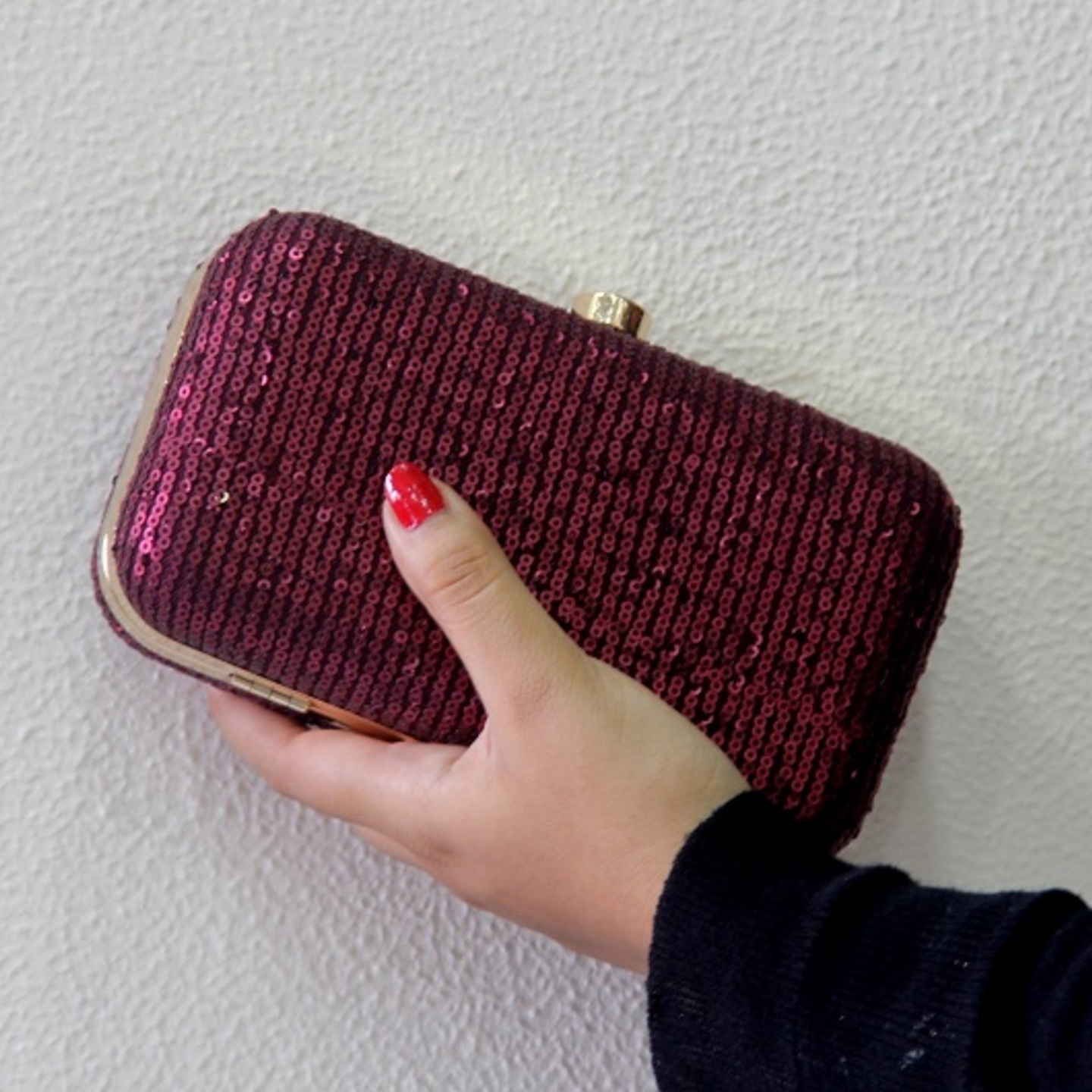 Maroon Embroidered Sequence Clutch Bag