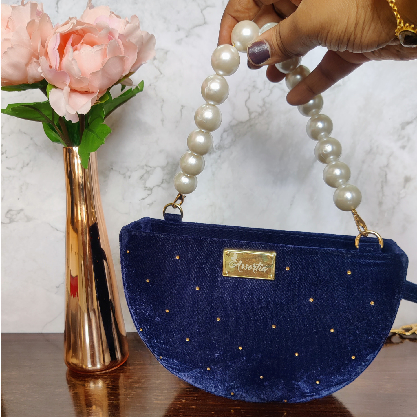 Blue Dotted Multi Way Crescent Bag