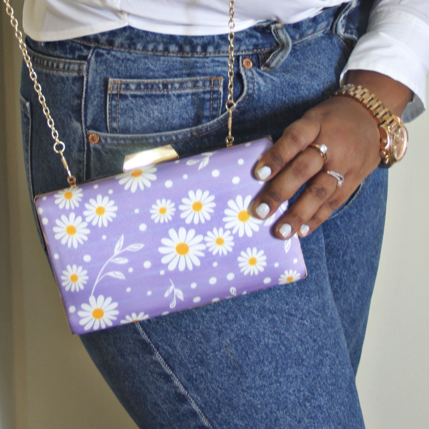 Purple Daisy Floral Printed Clutch Bag