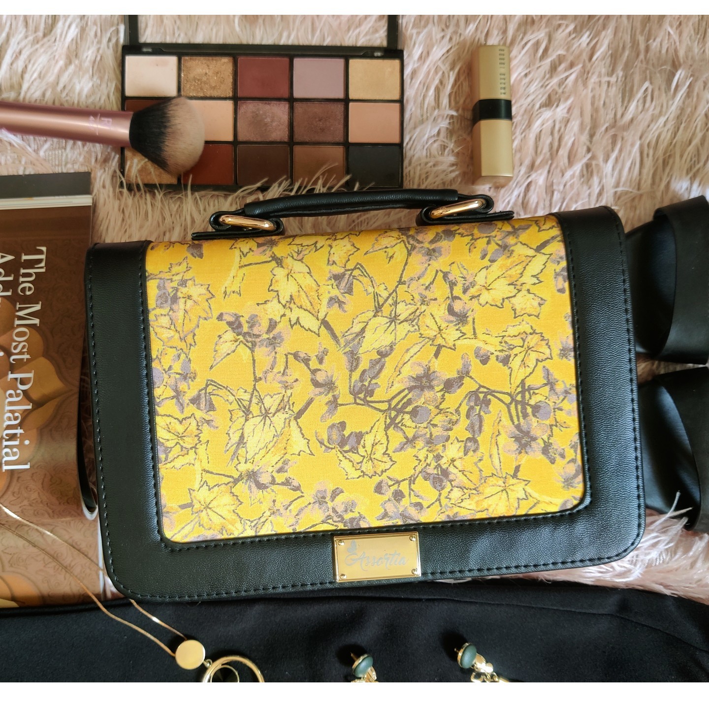 Black Floral Yellow Paradise Print Handcrafted Vegan Sling Bag