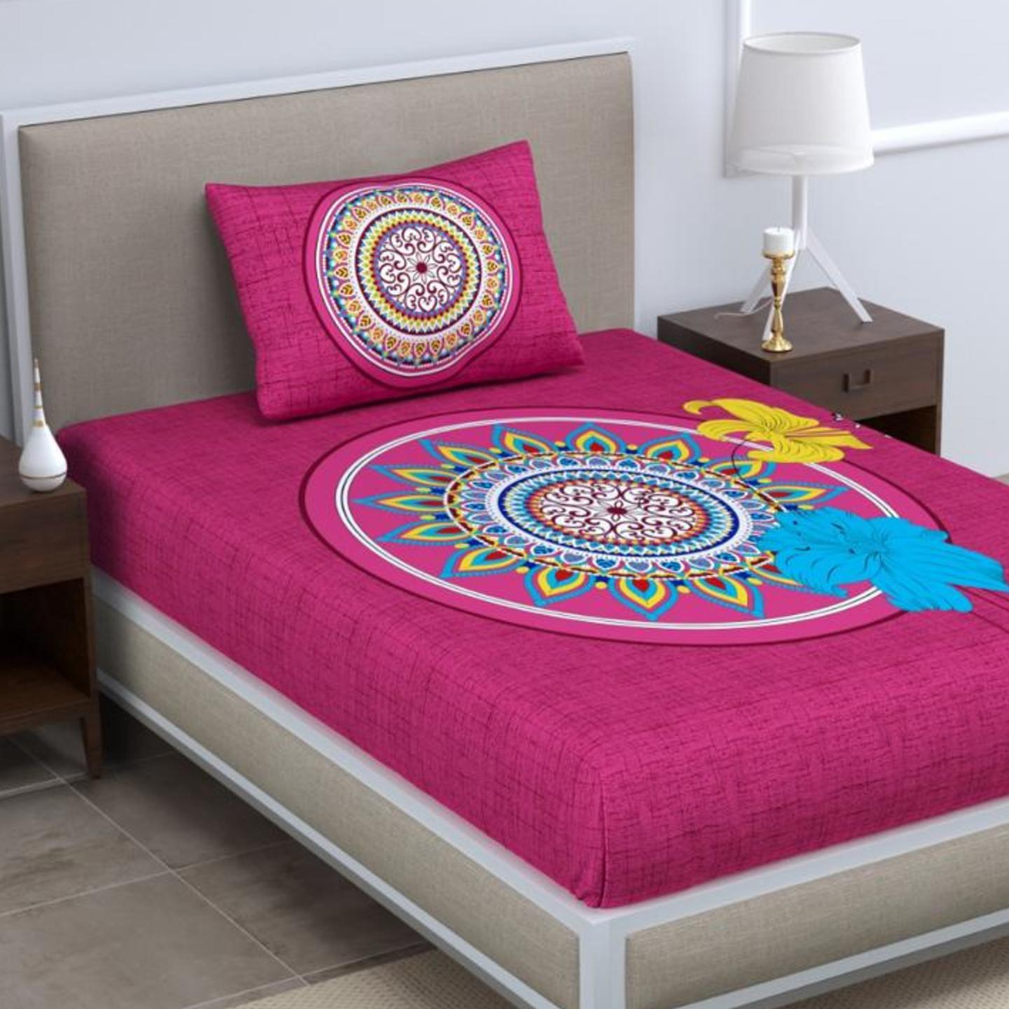 Mandala Jaipur Sanganeri Print Cotton Bedsheet For Single bed