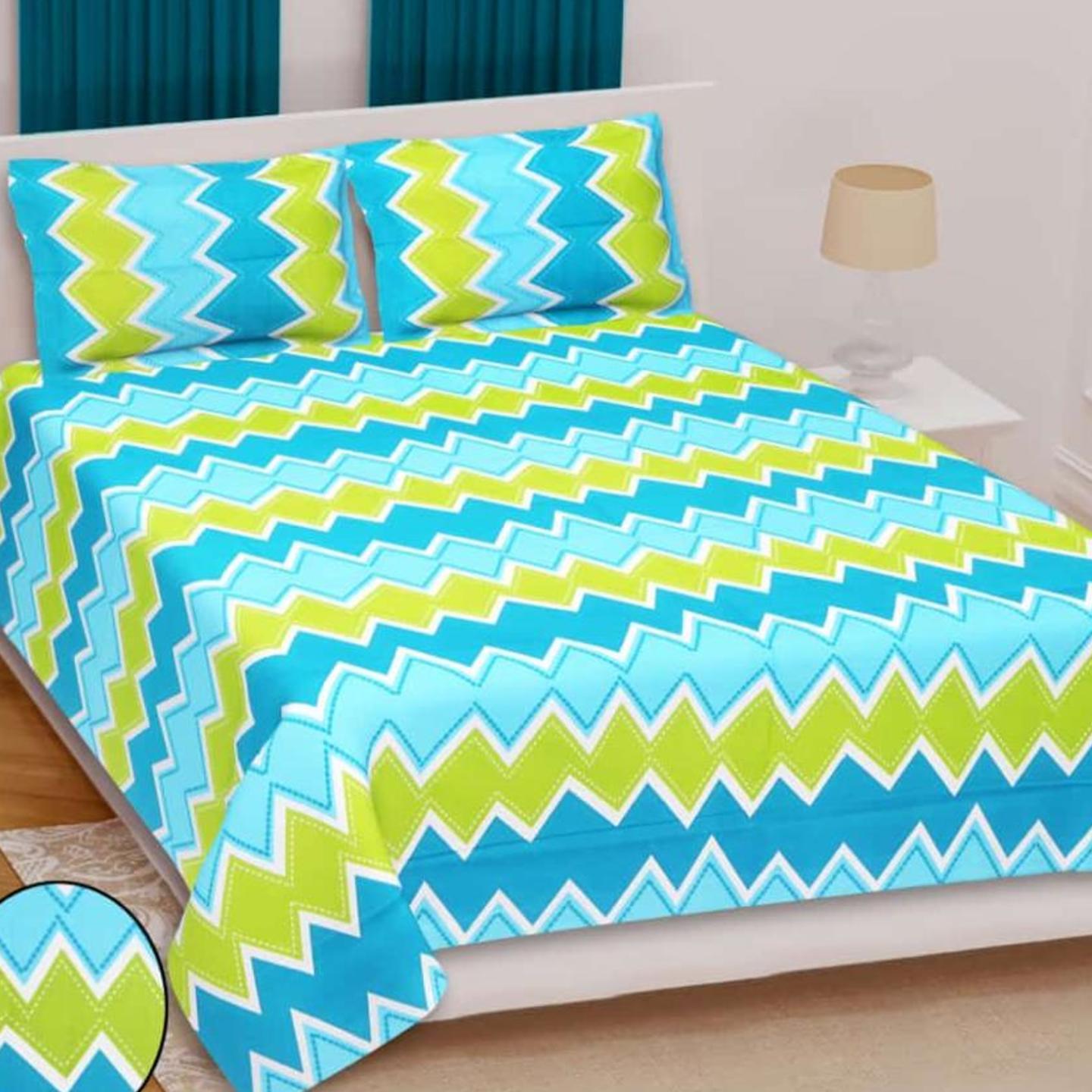 Home Corner Sanganeri Print Pure Cotton Double Bedsheet With 2 Pillow Cover