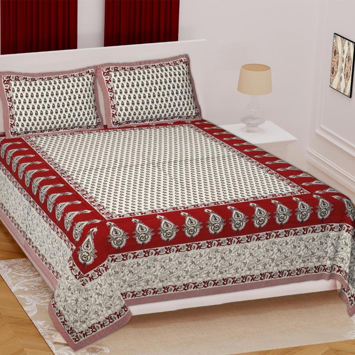 Heritage Premium Sanganer Print Double Bedsheet With 2 Pillow Cover