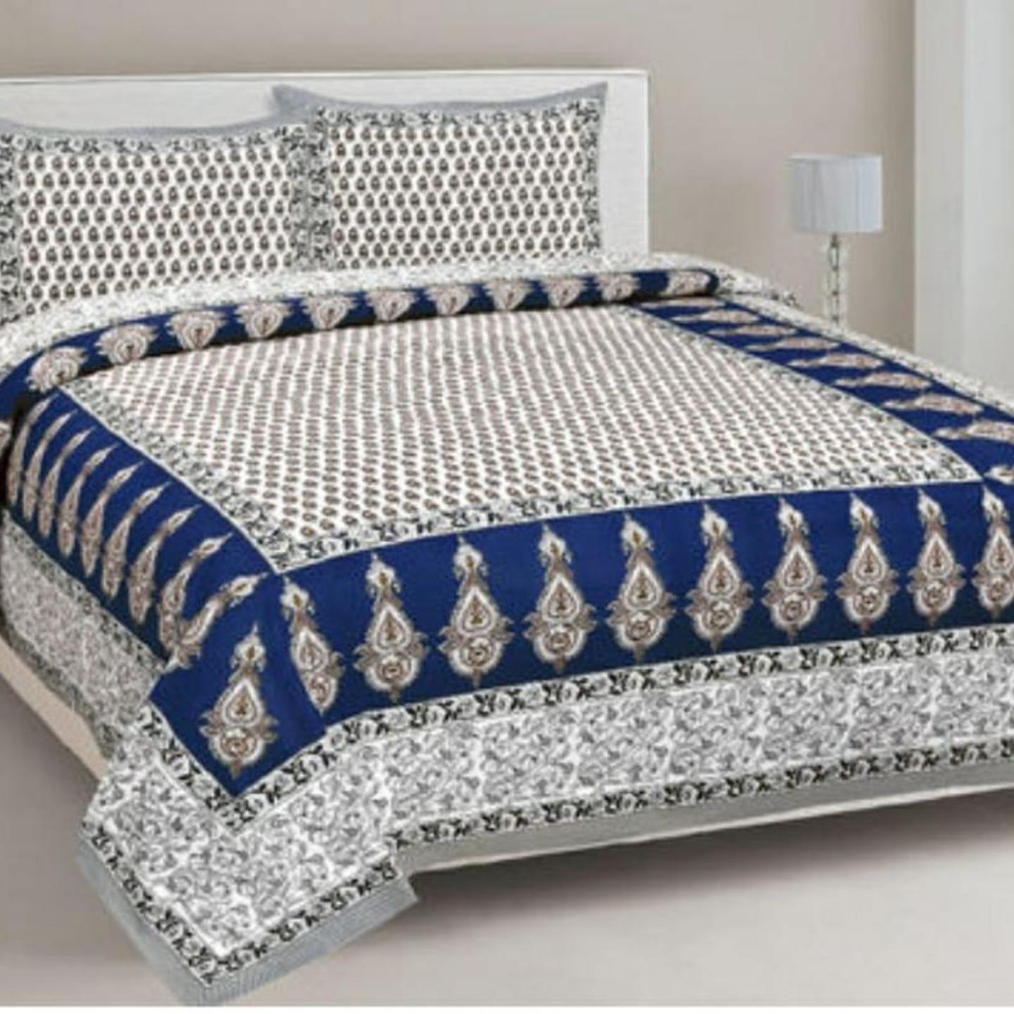 Heritage Premium Sanganer Print Double Bedsheet With 2 Pillow Cover