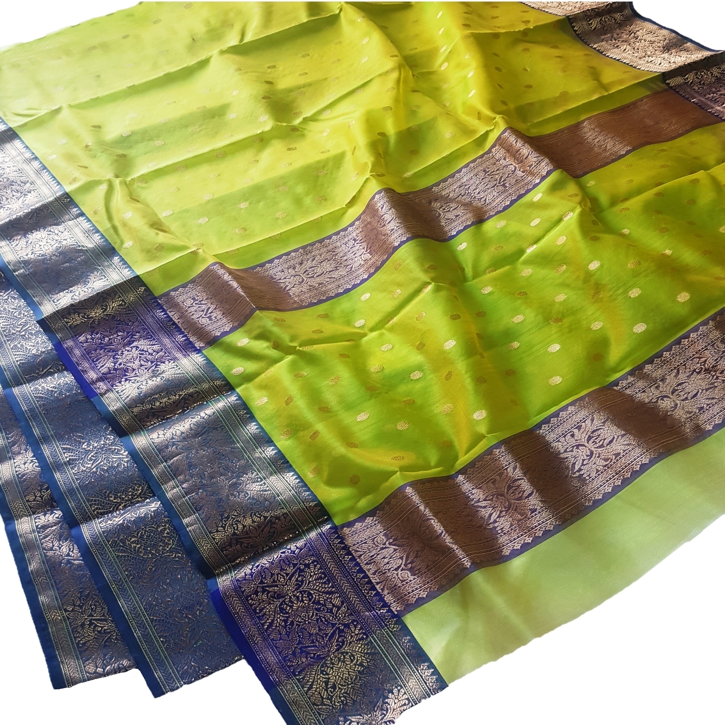EXPRESSIVE Authentic Premium Chanderi Handwoven Tissue Silk Saree Fresh leaf Green