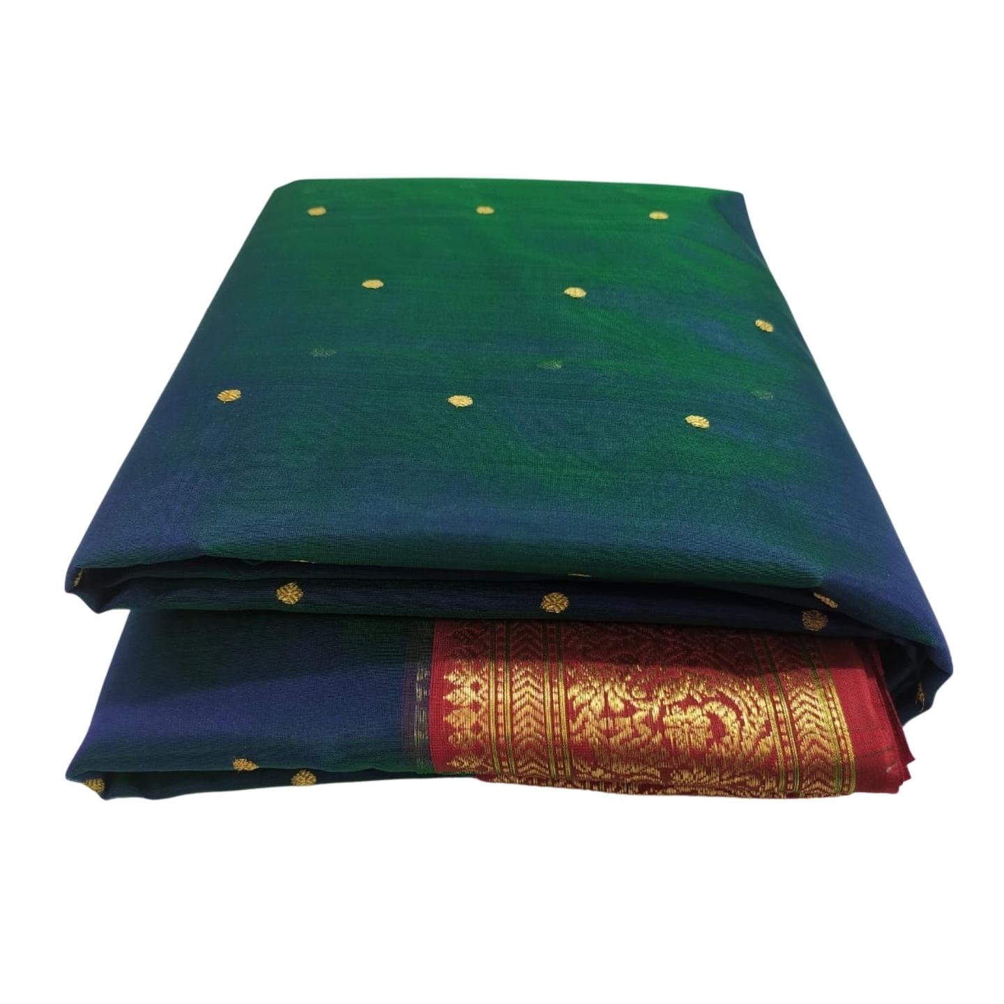 EXPRESSIVE Authentic Premium Chanderi Handwoven Dual shade Peacock Blue Silk Saree