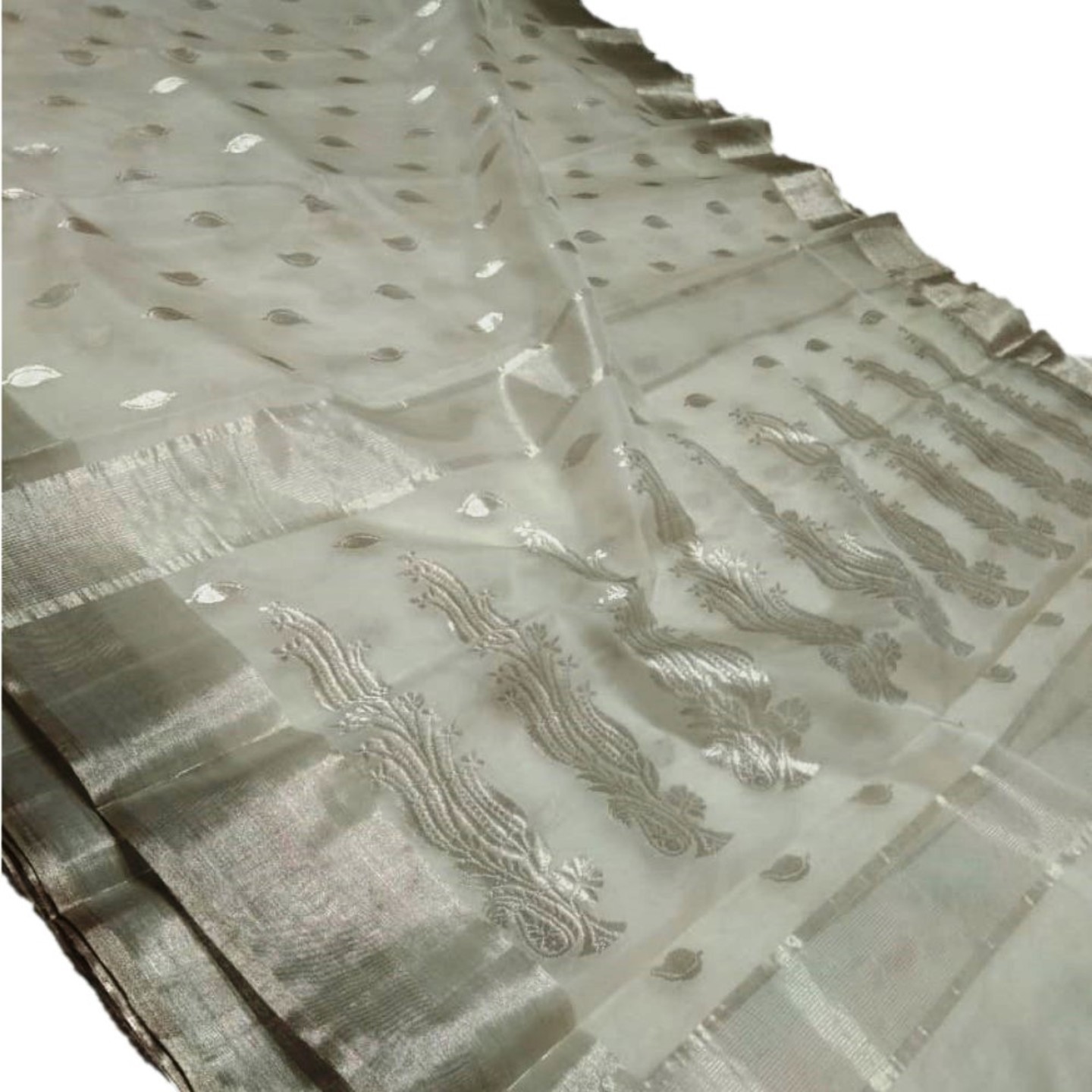 🅔🅧🅟🅡🅔🅢🅢🅘🅥🅔 Authentic Premium Chanderi Handwoven White Silver Cotton Silk Saree