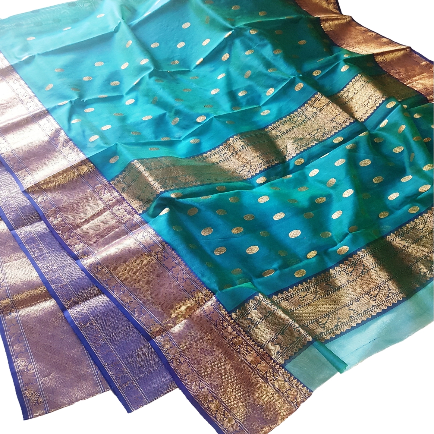EXPRESSIVE Authentic Premium Chanderi Handwoven Tissue Silk Saree Dual Shade Green