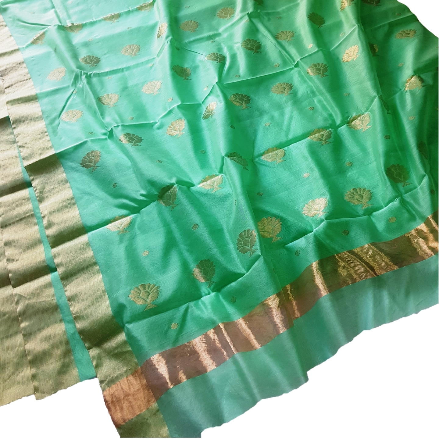 EXPRESSIVE Authentic Premium Chanderi Handwoven Cotton Silk Saree Fresh Green