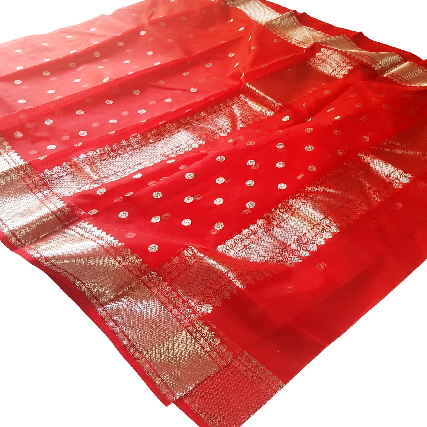 EXPRESSIVE Authentic Premium Chanderi Handwoven Tissue Silk Saree Red