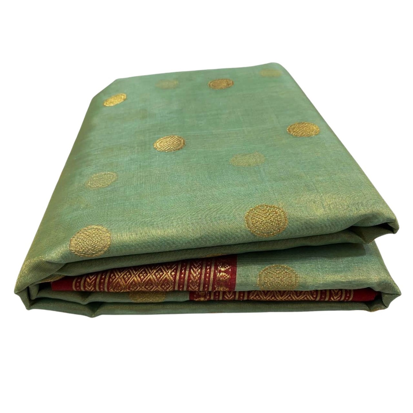 EXPRESSIVE Chanderies Handloom Authentic Premium Handwoven Dual Shaded Tissue Silk Saree (Pista Green with Red Border)