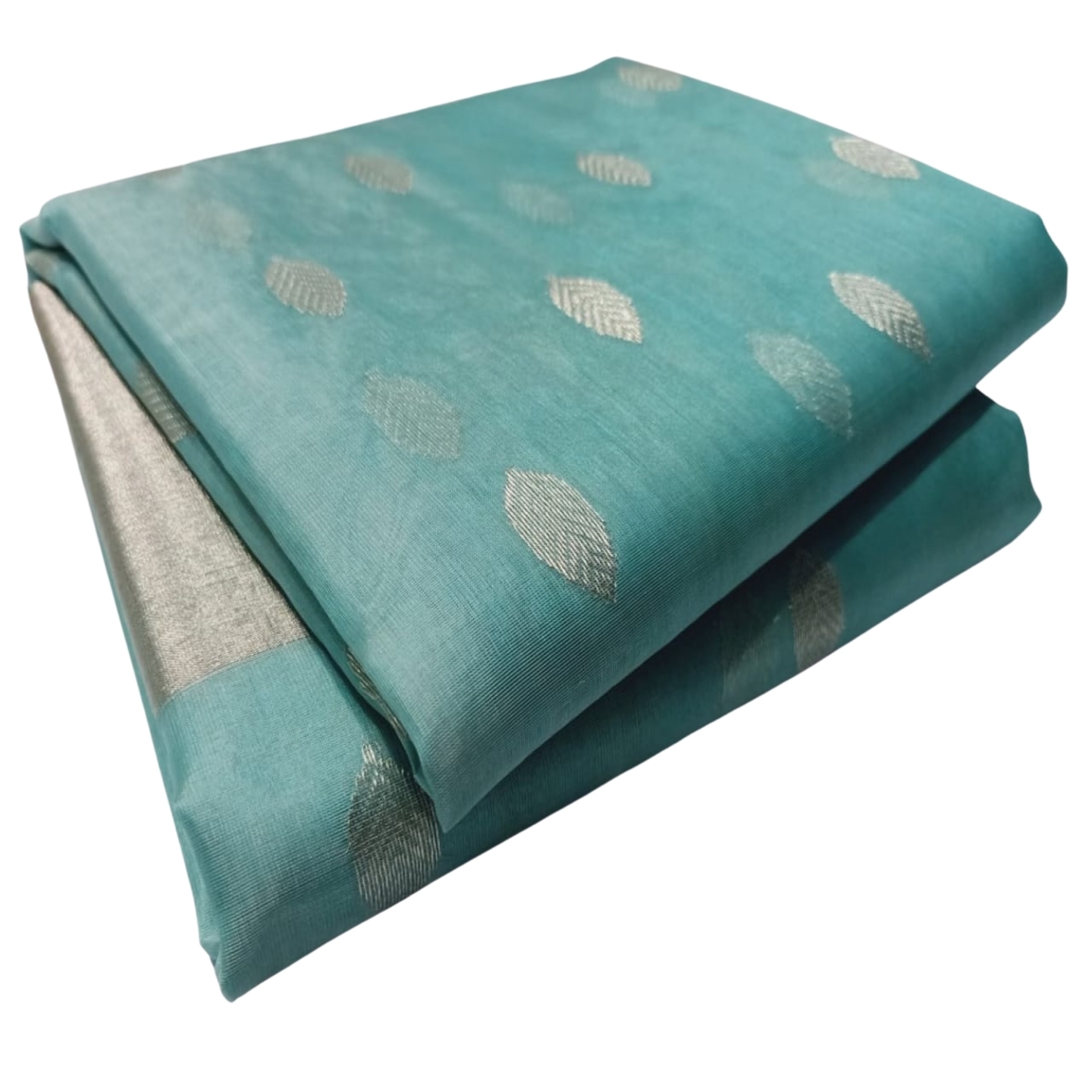 EXPRESSIVE Authentic Premium Chanderi Handwoven Aqua Marine Cotton Silk Saree