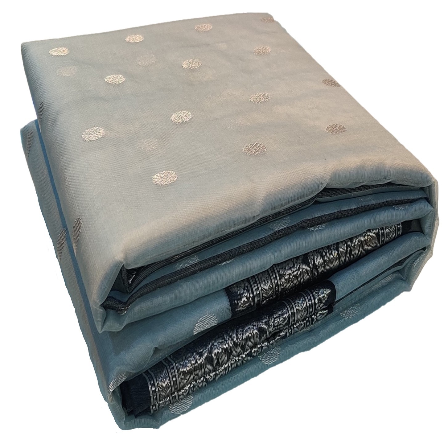 EXPRESSIVE Chanderies Handloom Authentic Premium Handwoven Tissue Silk Saree Grey with Black Border