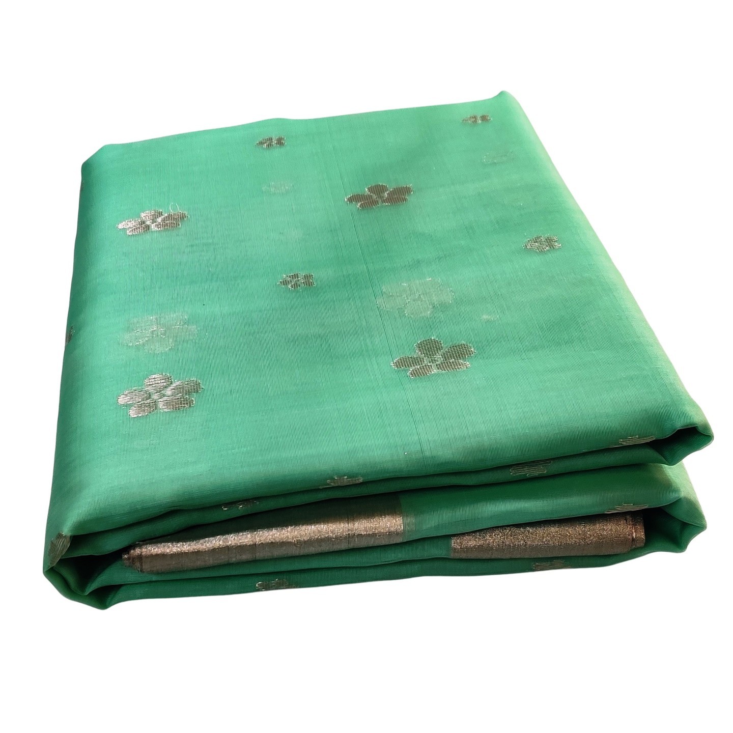 EXPRESSIVE Chanderies Handloom Authentic Premium Handwoven Khatan Silk Saree (Aqua Green with Silver Border)