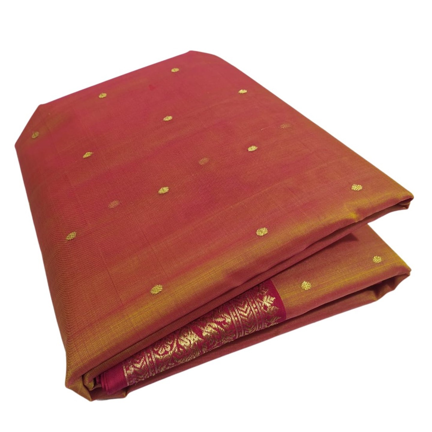 EXPRESSIVE Chanderies Handloom Authentic Premium Handwoven Dual Shaded Tissue Silk Saree Golden orange with Red Border