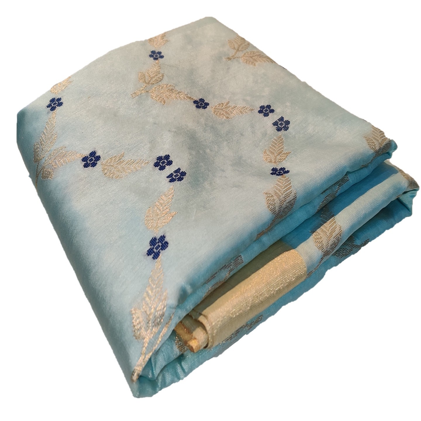 EXPRESSIVE Chanderies Handloom Authentic Premium Handwoven Eknal Silk Saree (Light Blue with Golden Border)